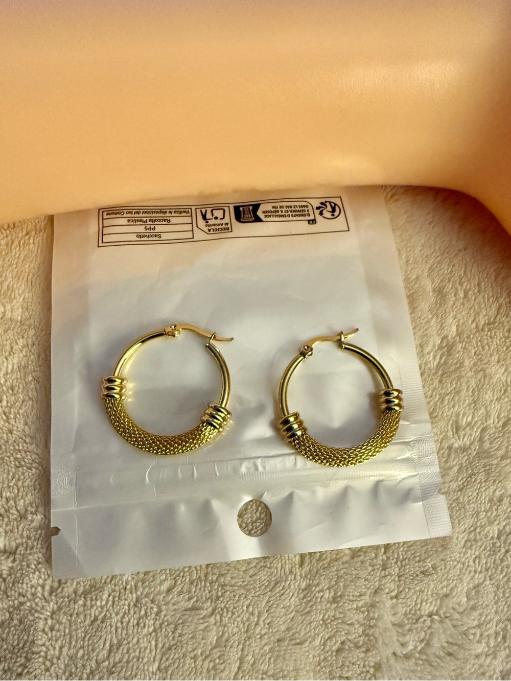 Textured Gold Hoop Earrings with Accent Bands